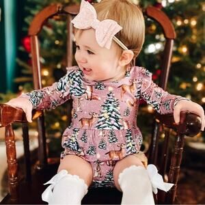 Pipsqueaks Girls’ Snowflake Kisses Bubble Romper Bamboo Christmas Size 2T